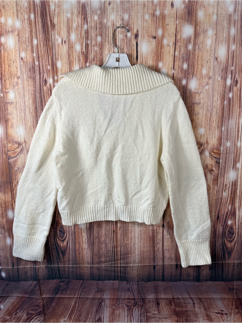 INDUSTRY Cream Knit Collared V-Neck Pullover Sweater Size Large - Picture 4 of 11
